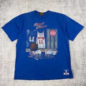 Detroit Pistons Shirt Mens XL Blue Vtg 90s Nutmeg Locker Room NBA Made In Usa